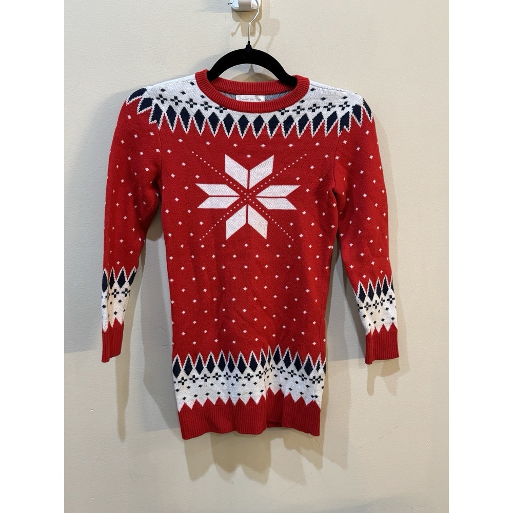 Charter Club festive red knit pullover Sweate Dress Girls Size Medium Snowflake